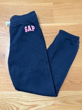 GAP Navy Blue Kids Fleece Joggers with Pink Embroidered Logo